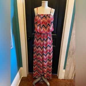 SIGNIFY  Red Aztec Spaghetti Adjustable  Strap Wide Leg Jumpsuit Women’s Size S